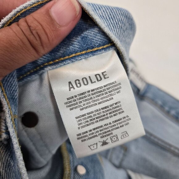 Agolde Light Wash Parker Long Distressed Denim Shorts High Rise Women's Size 33 - Picture 7 of 9